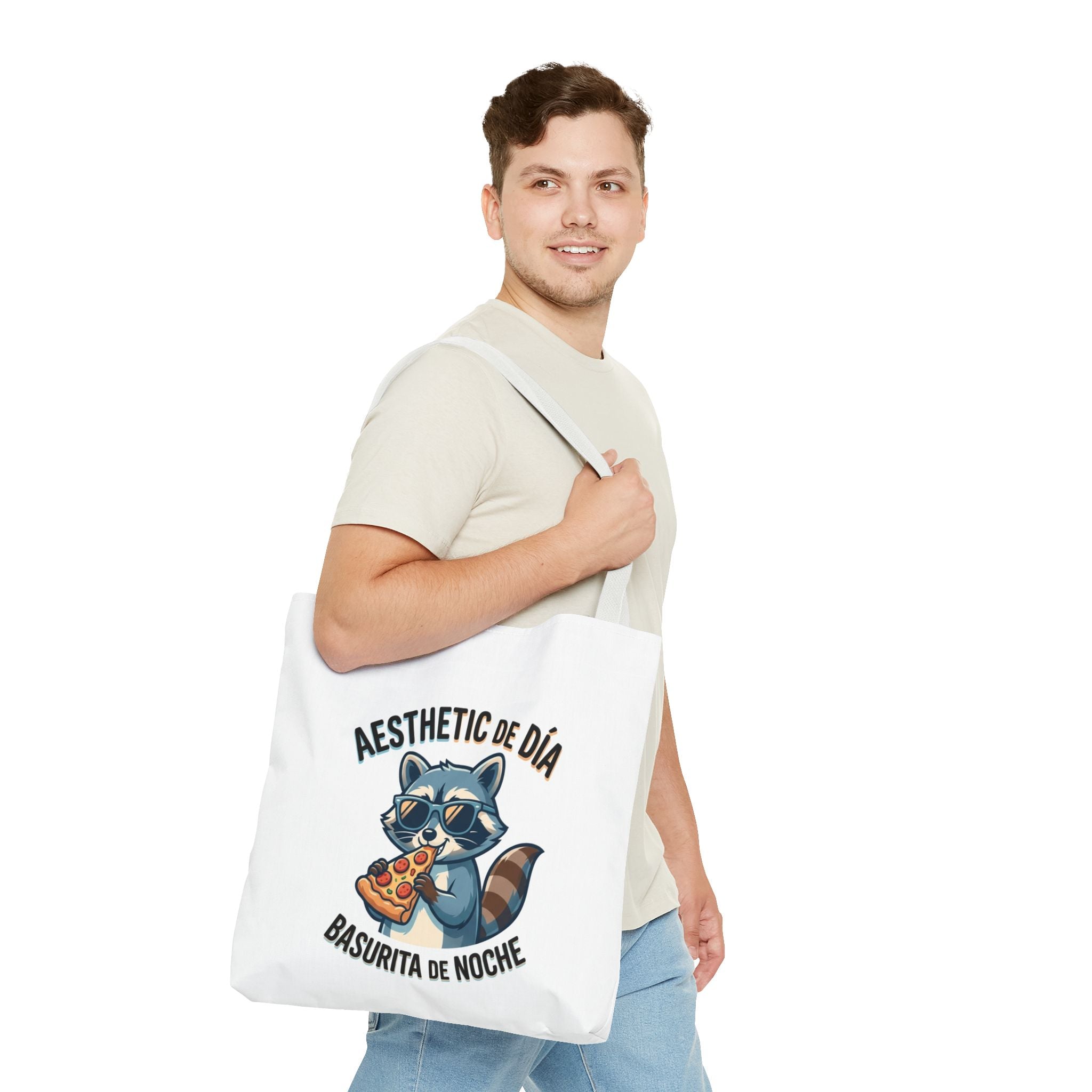 Tote Bag Raccoon Eating Pizza, Funny Meme Bag, Polyester Everyday Use