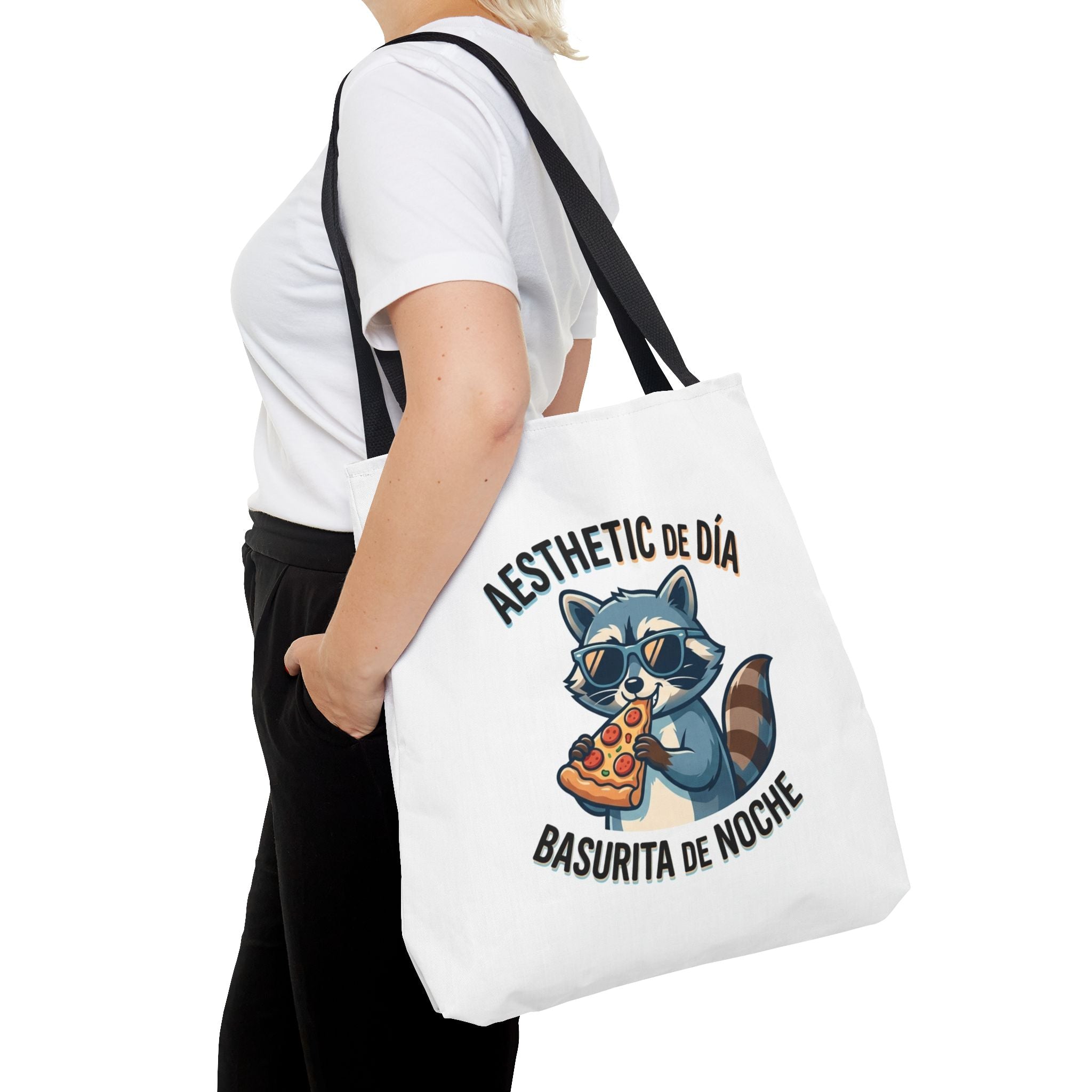 Tote Bag Raccoon Eating Pizza, Funny Meme Bag, Polyester Everyday Use