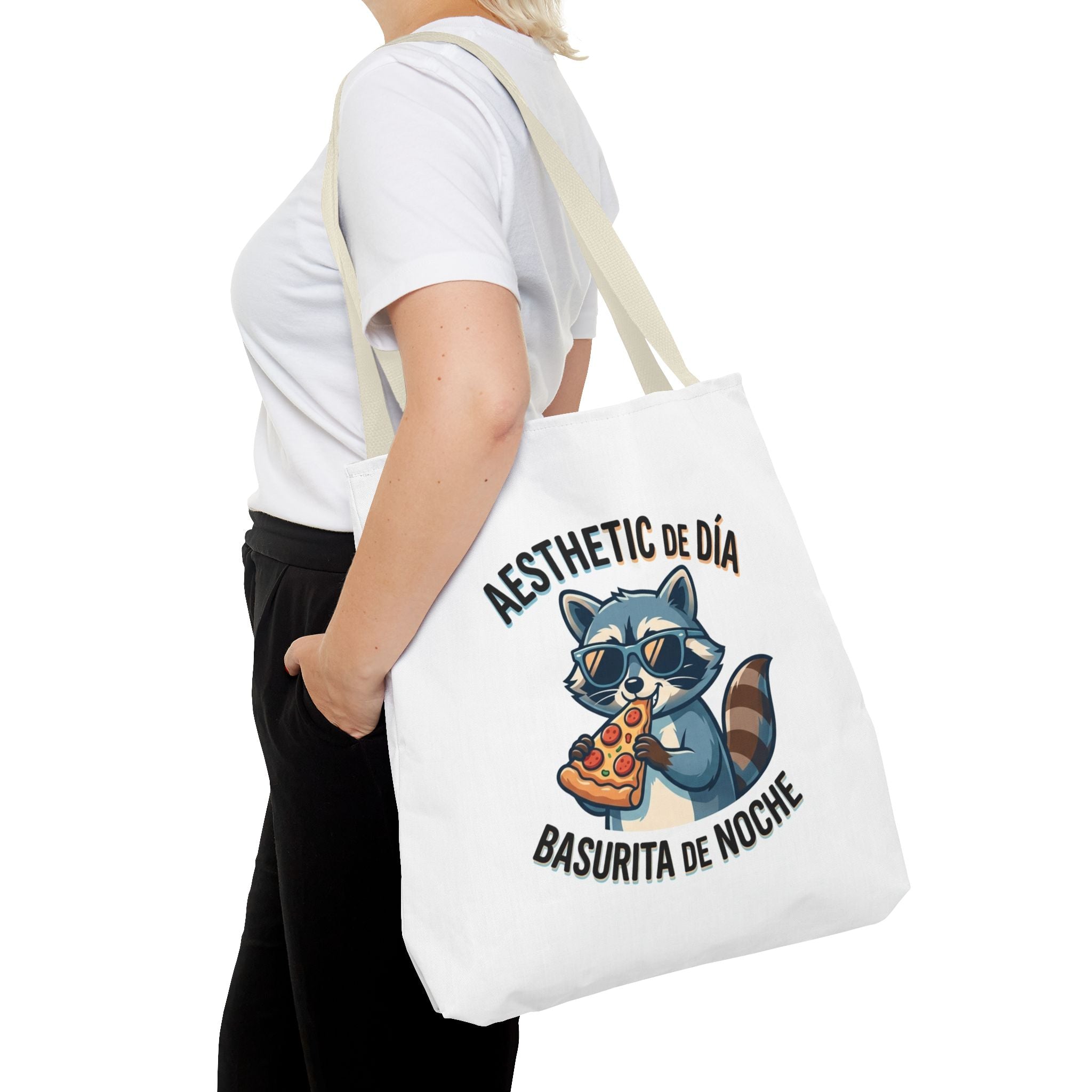 Tote Bag Raccoon Eating Pizza, Funny Meme Bag, Polyester Everyday Use